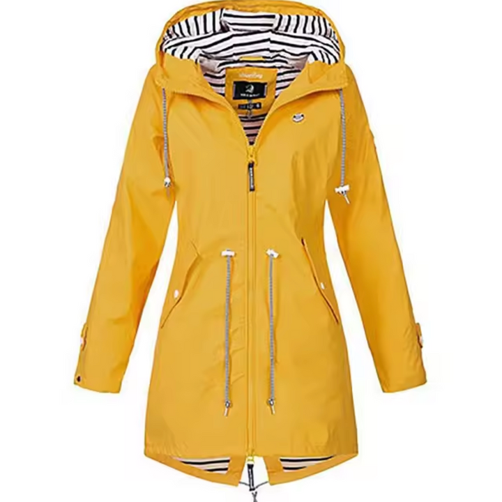Regenjacke für Damen - Lange Wasserfeste Jacke mit Kapuze