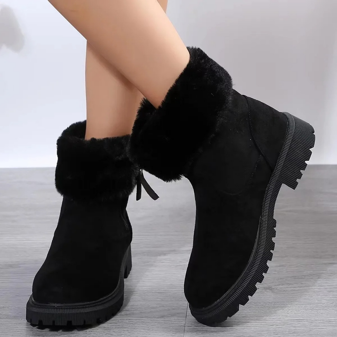 Gefütterte Stiefeletten für Damen - Orthopädische Winterboots mit Fellkragen & Plateau-Sohle für den Winter