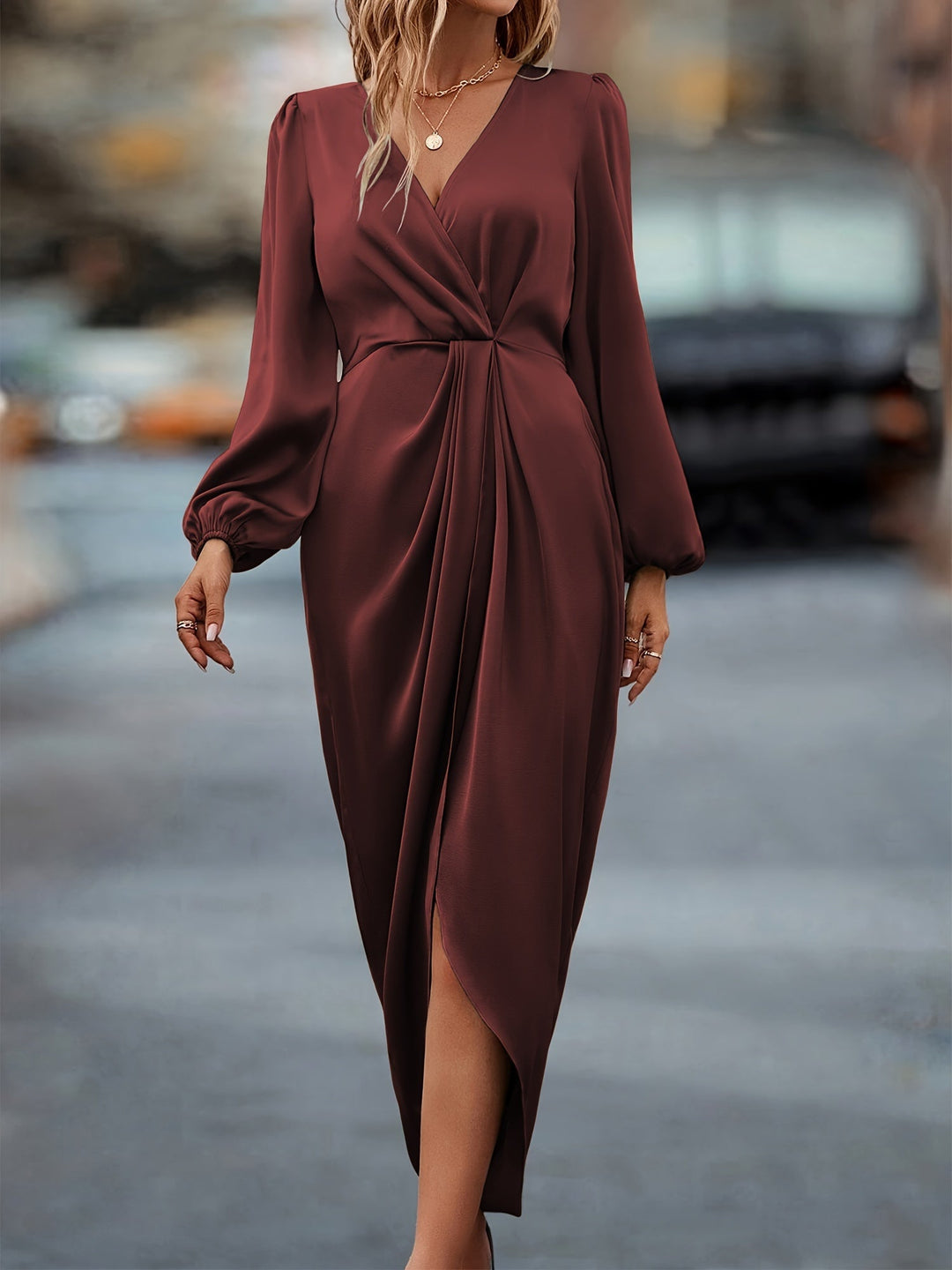 Olivia Maxikleid | Formal Baumwoll-Wickelkleid mit geraffter Taille