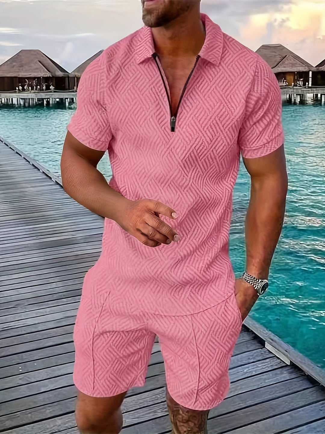 Zweiteiler für Herren - Stilvolles Set mit Poloshirt und Shorts für Sommershort set for men