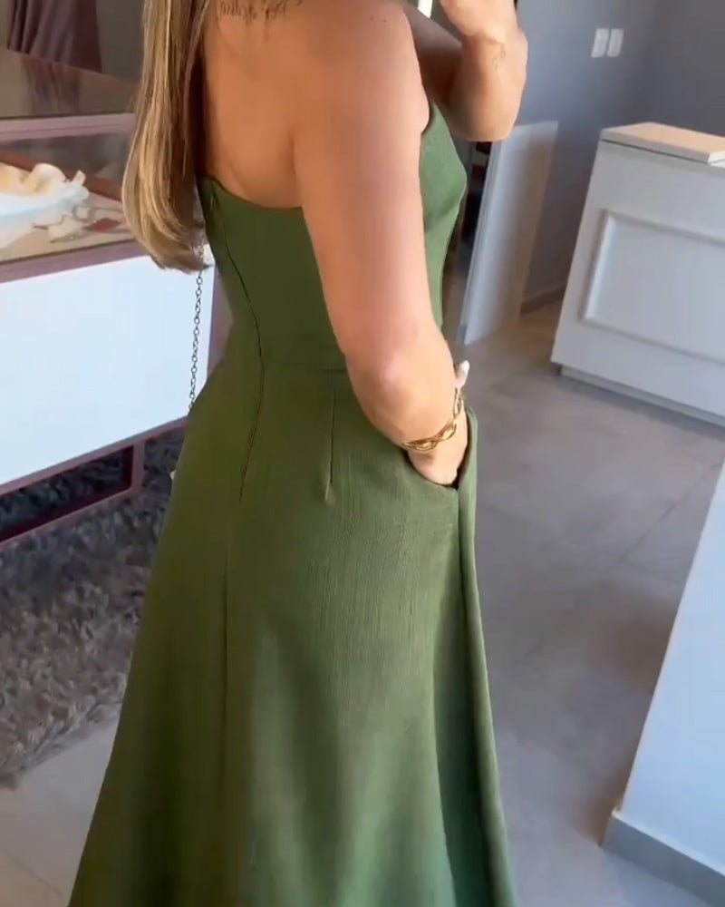 Riva Maxikleid | Schulterfreies Abendkleid mit Taschen