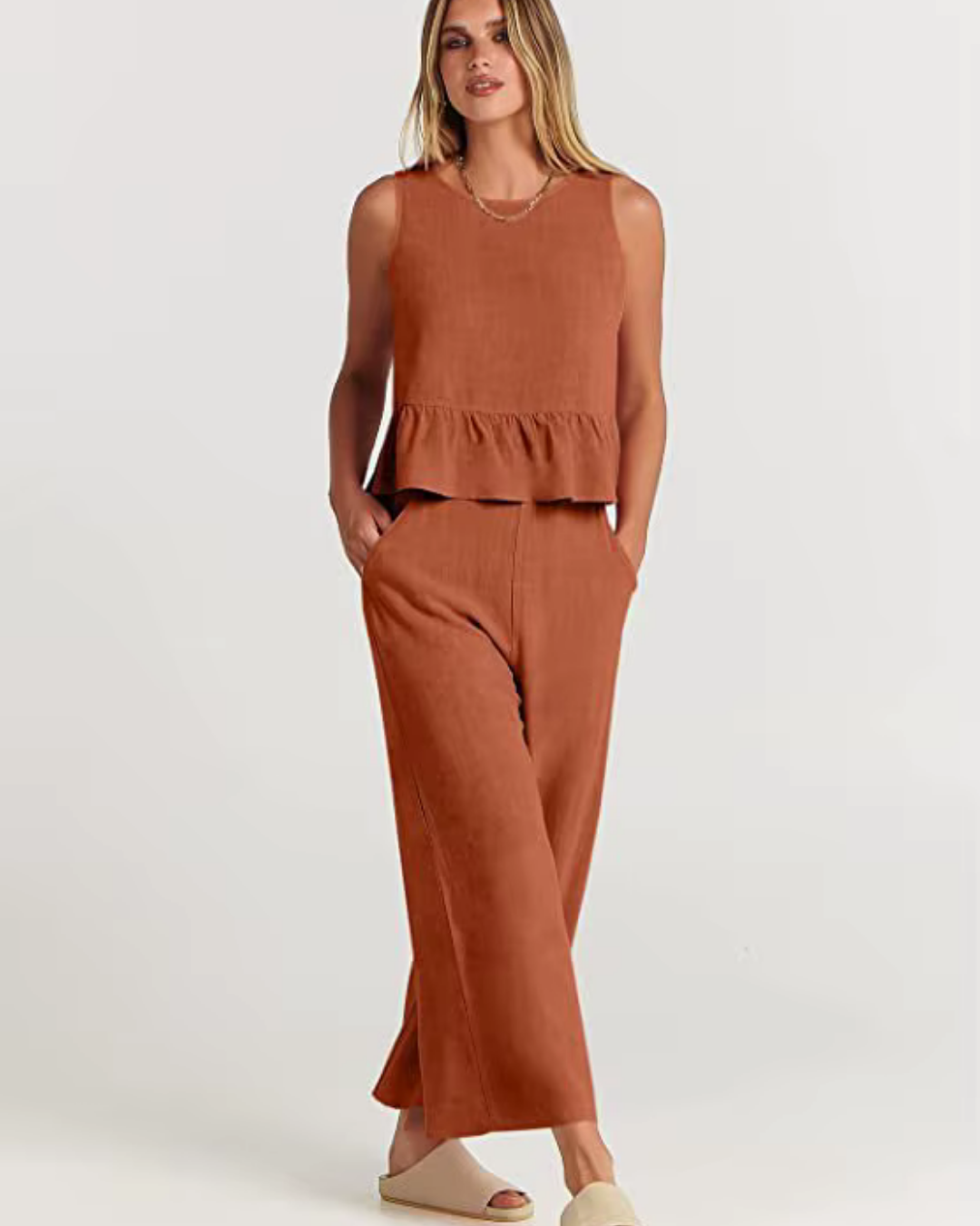 Zweiteiler für Damen - Elegante Peplum Top mit weiter Hose für Sommer