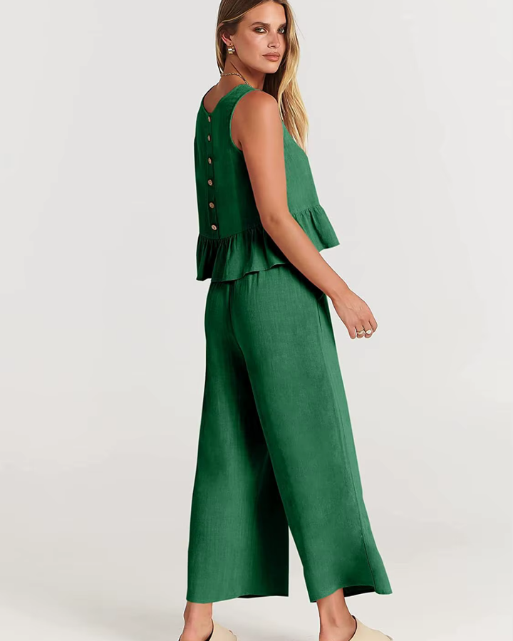 Zweiteiler für Damen - Elegante Peplum Top mit weiter Hose für Sommer