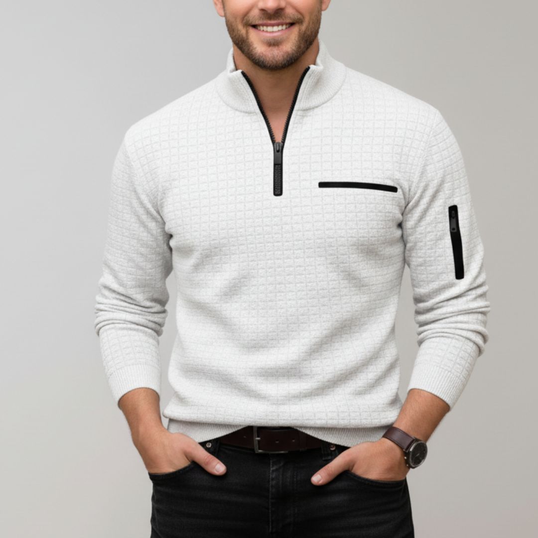 Troyer für Herren – Moderner Slim Fit Pullover mit Reißverschluss und Waffelstruktur für den Winter