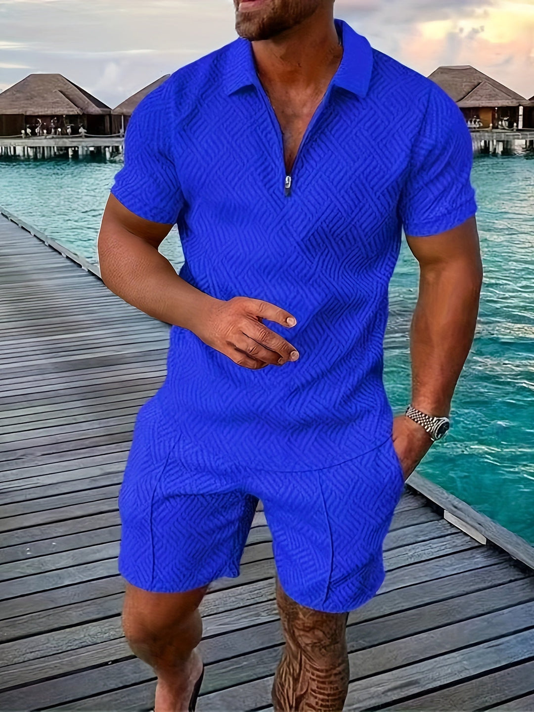 Zweiteiler für Herren - Stilvolles Set mit Poloshirt und Shorts für Sommershort set for men