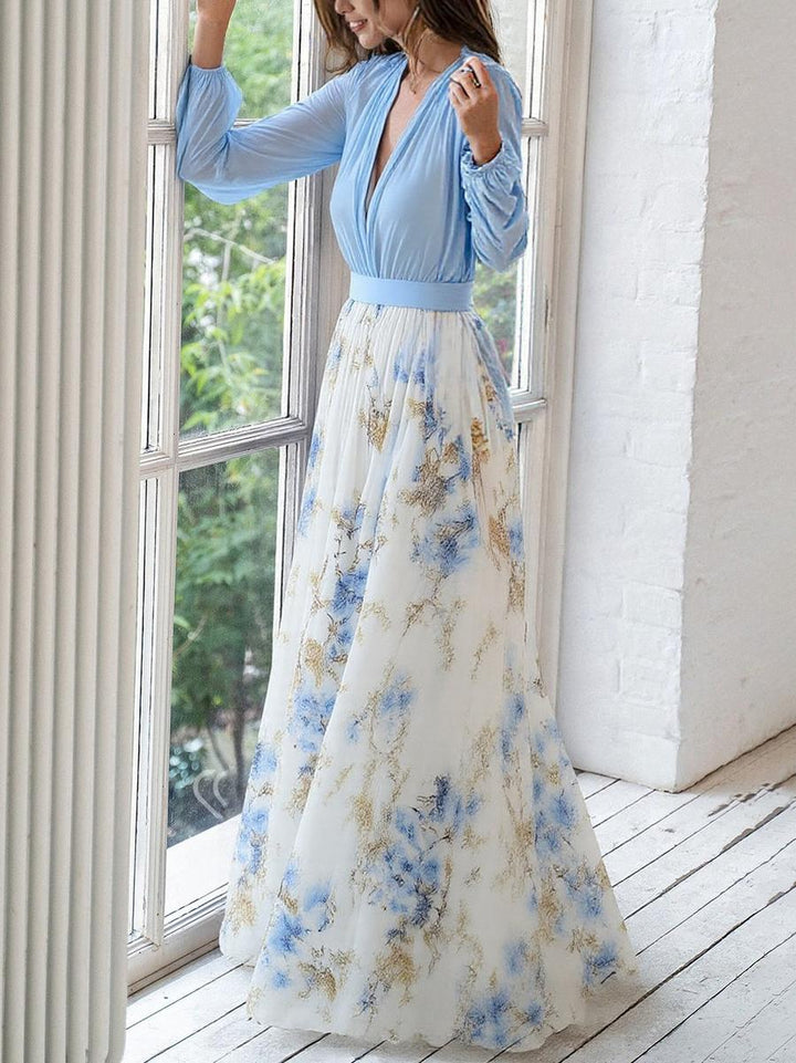 Harper Chiffon Maxikleid | Elegantes Abendkleid Lang mit Blumenmuster
