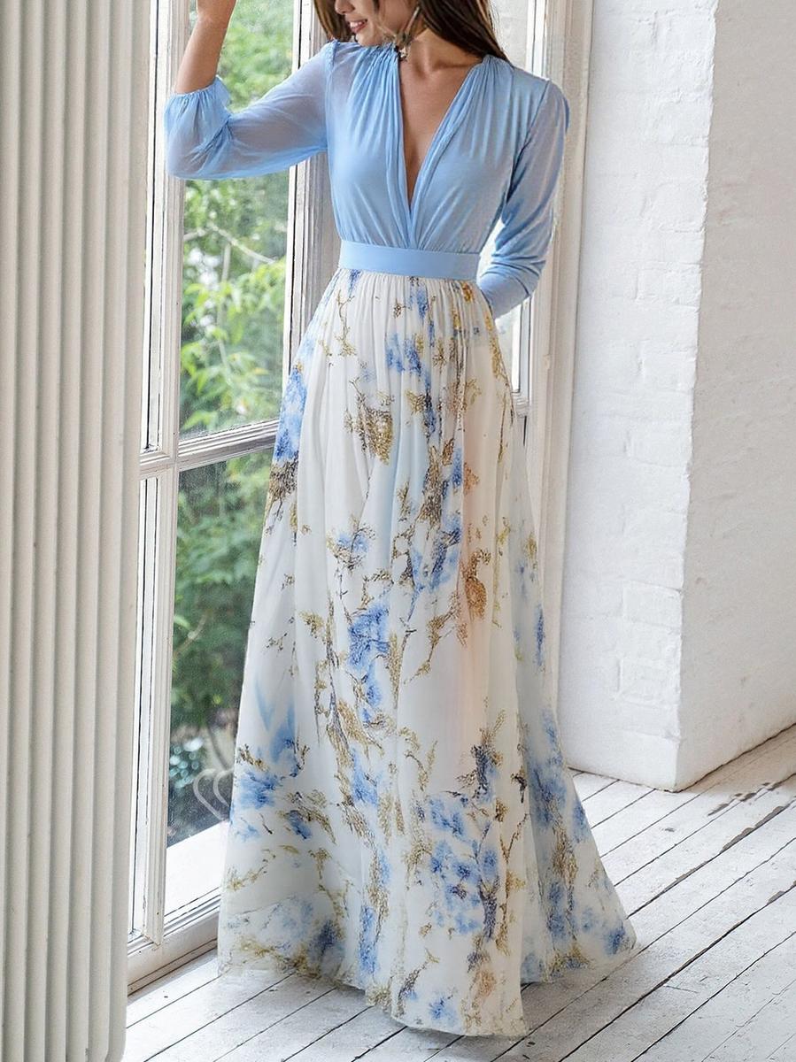 Harper Chiffon Maxikleid | Elegantes Abendkleid Lang mit Blumenmuster