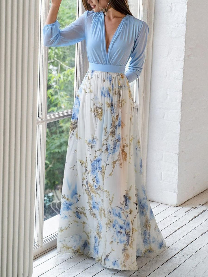 Harper Chiffon Maxikleid | Elegantes Abendkleid Lang mit Blumenmuster