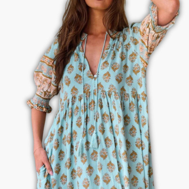 Tunikakleid für Damen - Ibiza Sommerkleid mit 3/4 Ärmel