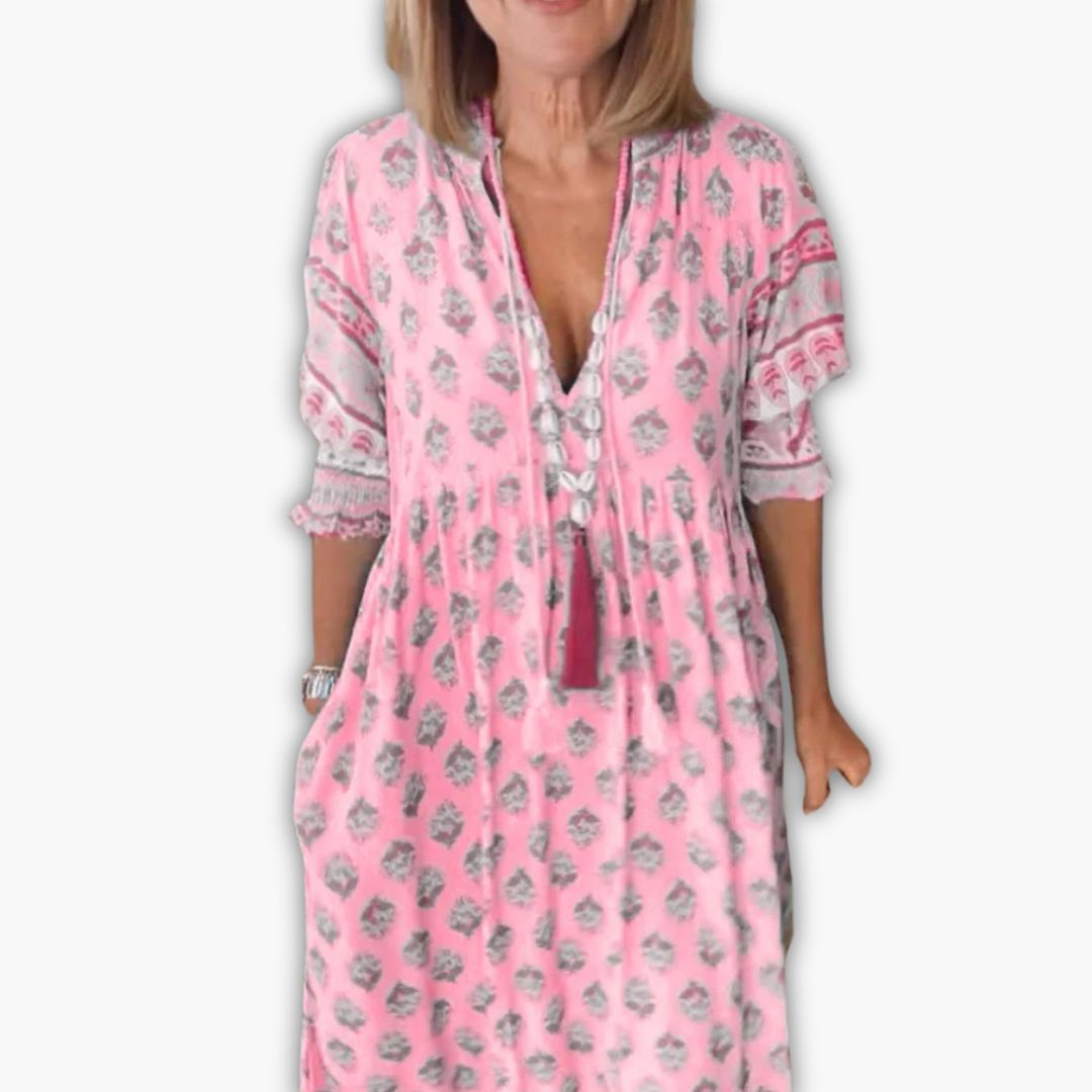 Tunikakleid für Damen - Ibiza Sommerkleid mit 3/4 Ärmel