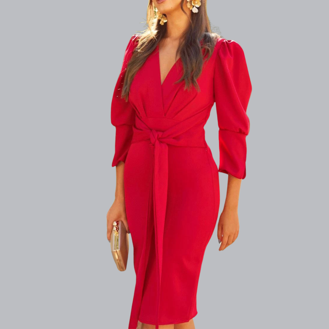 Abendkleid - Elegantes Wickelkleid mit Puffärmeln für Festliche Anlässe