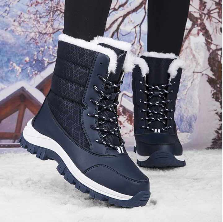 Gefütterte Damen Schneestiefel - Wasserabweisende & Rutschfeste Winterboots mit Schnürung für den Winter