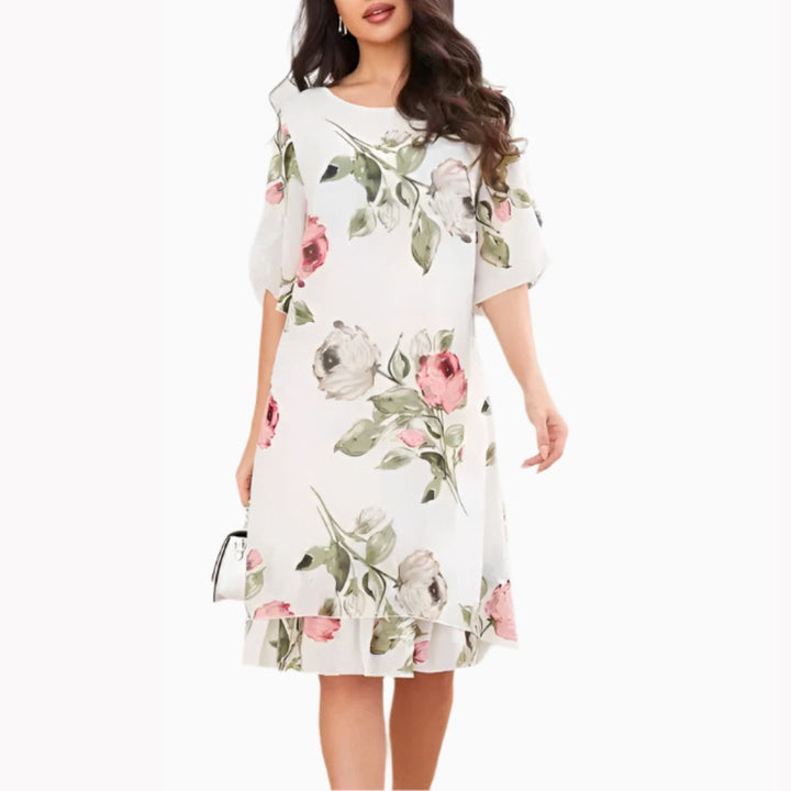 Sommerkleid für Damen - Elegantes Chiffon Midikleid mit Blumenmuster