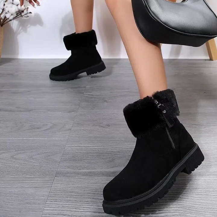 Gefütterte Stiefeletten für Damen - Orthopädische Winterboots mit Fellkragen & Plateau-Sohle für den Winter