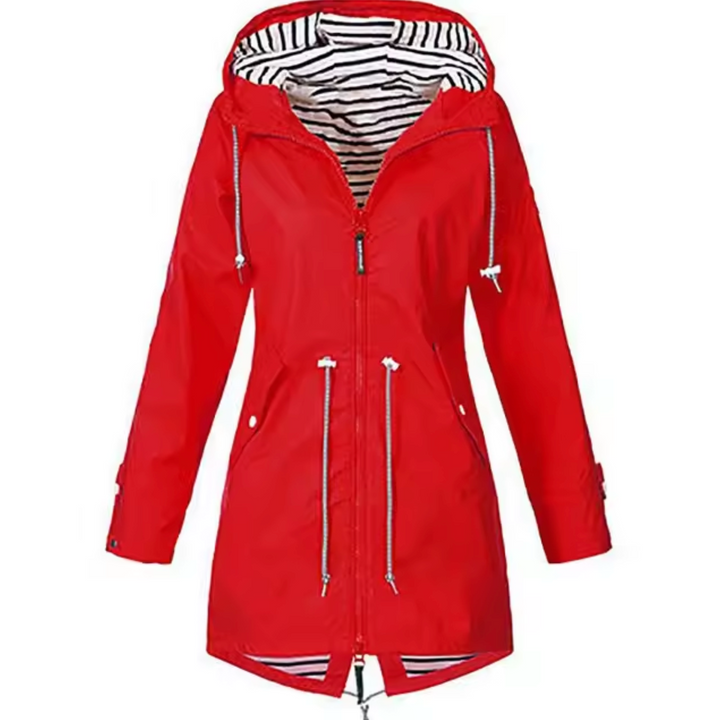 Regenjacke für Damen - Lange Wasserfeste Jacke mit Kapuze