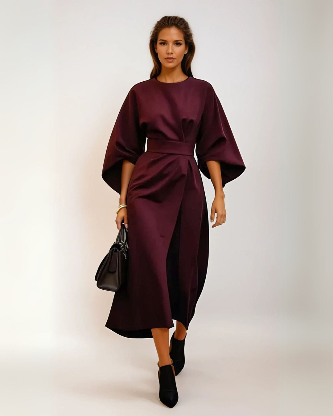 Midikleid für Damen - Elegantes Business Kleid mit Fledermausärmeln
