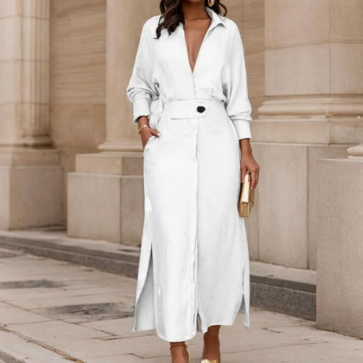 Hemdblusenkleid für Damen - Elegante Maxikleid mit Gürtel für Sommer