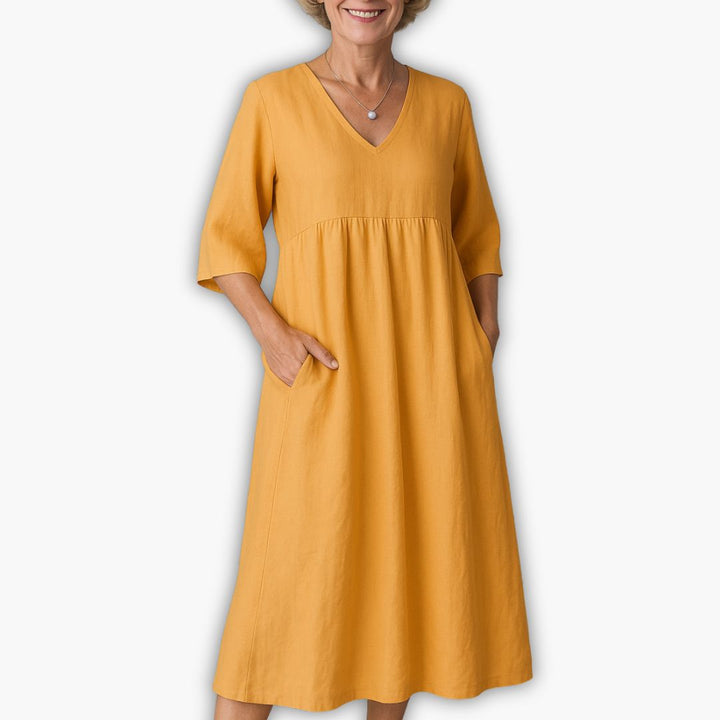 Sommerkleid für Damen - Baumwoll Maxikleid mit 3/4 Puffärmel