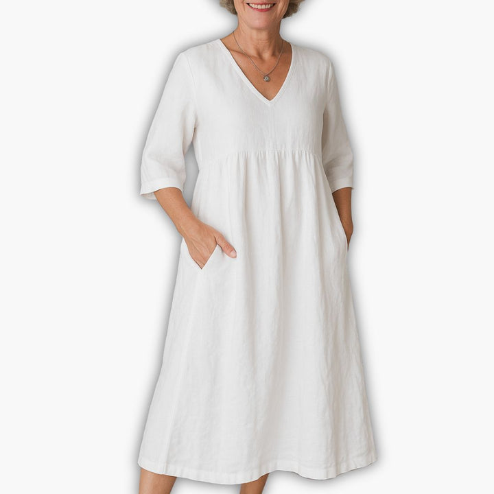 Sommerkleid für Damen - Baumwoll Maxikleid mit 3/4 Puffärmel
