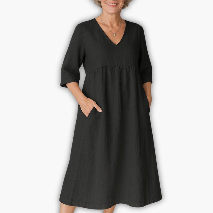 Sommerkleid für Damen - Baumwoll Maxikleid mit 3/4 Puffärmel
