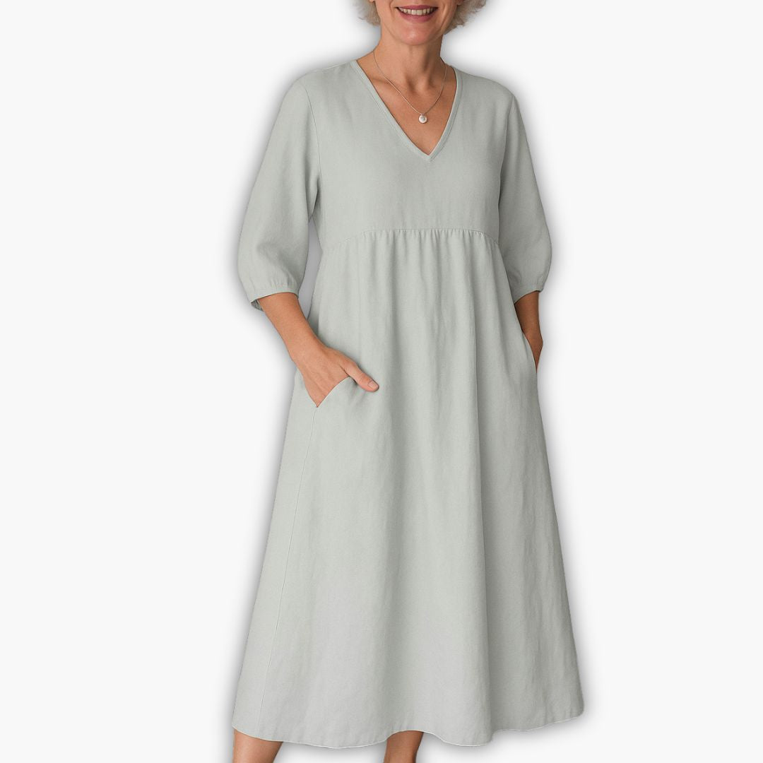 Sommerkleid für Damen - Baumwoll Maxikleid mit 3/4 Puffärmel