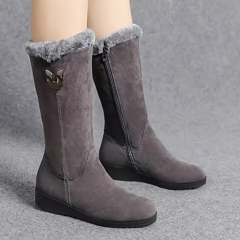 Winterstiefel für Damen - Warme Fleece-gefütterte kniehohe Stiefeletten mit rutschfester Sohle