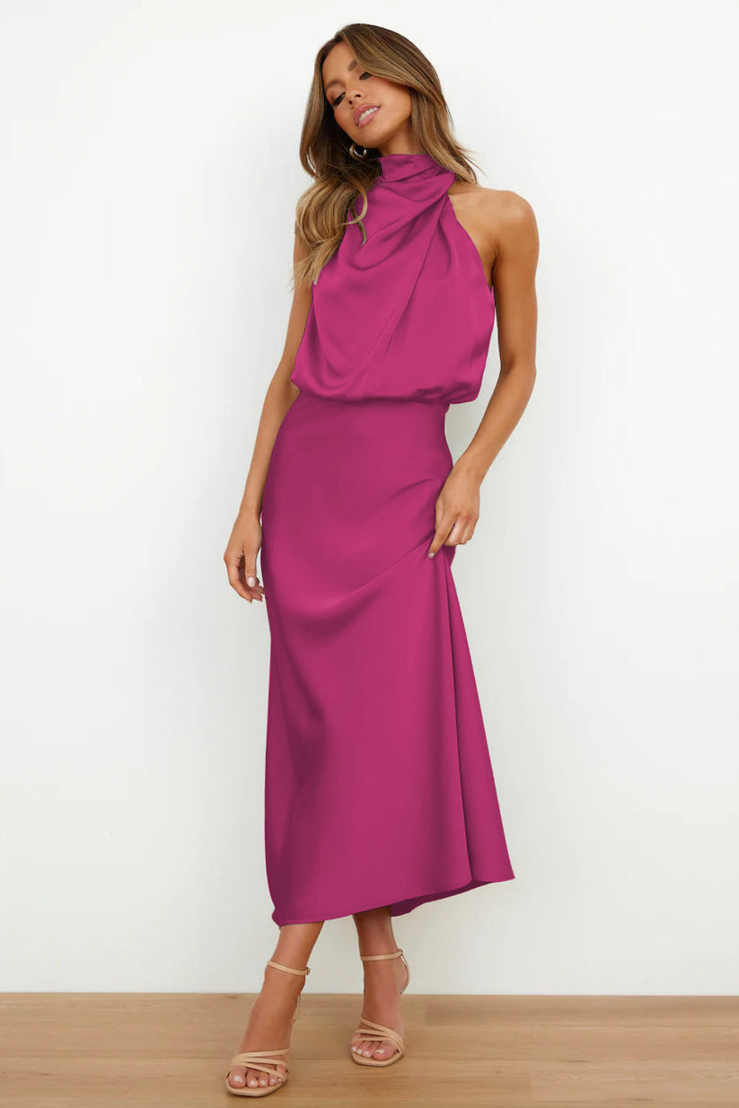 Abendkleid für Damen - Elegantes Satin Neckholder Midikleid für Sommer
