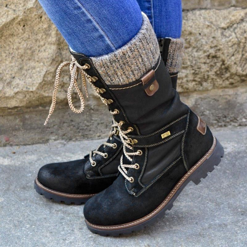 Gefütterte Damen Winterstiefel - Klassische Schnürboots mit Warmfutter & rutschfester Sohle - Winterfest