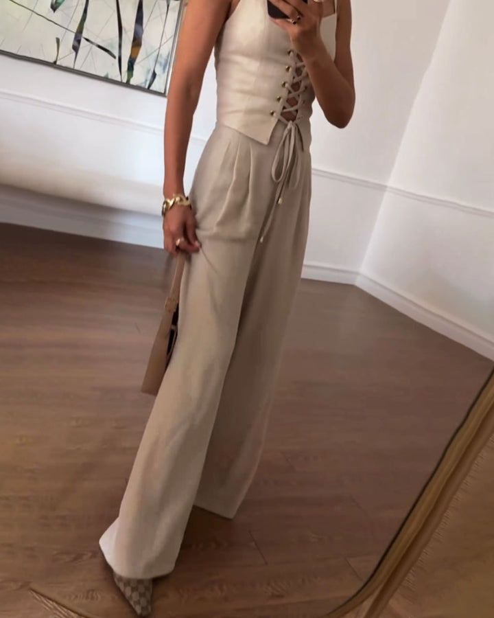 Zweiteiler für Damen - Elegante Korsett-Set Top & Palazzo Hose