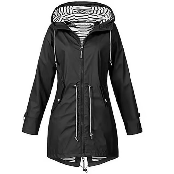 Regenjacke für Damen - Lange Wasserfeste Jacke mit Kapuze