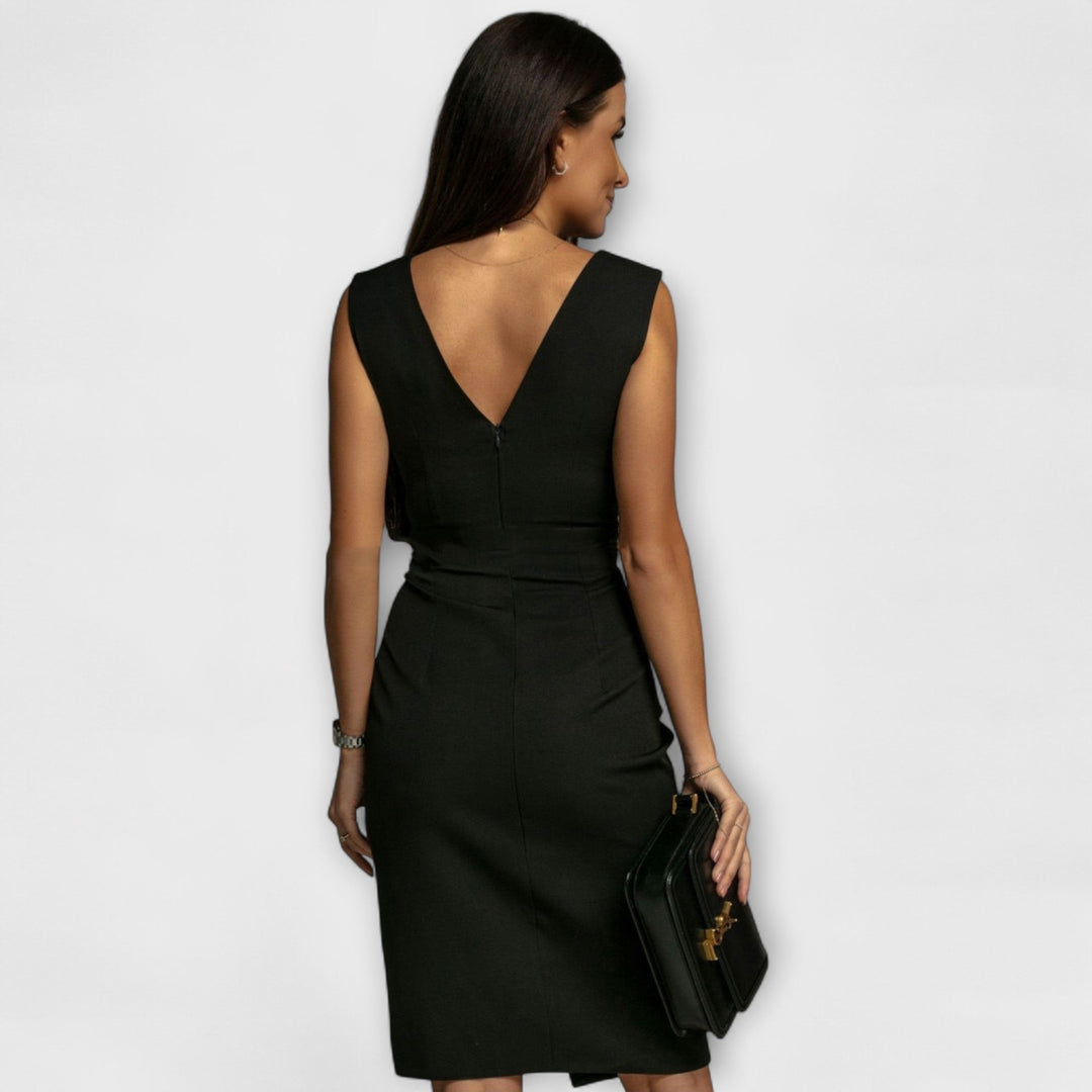 Abendkleid für Damen - Elegantes Midikleid mit Schlitz und V-Ausschnitt