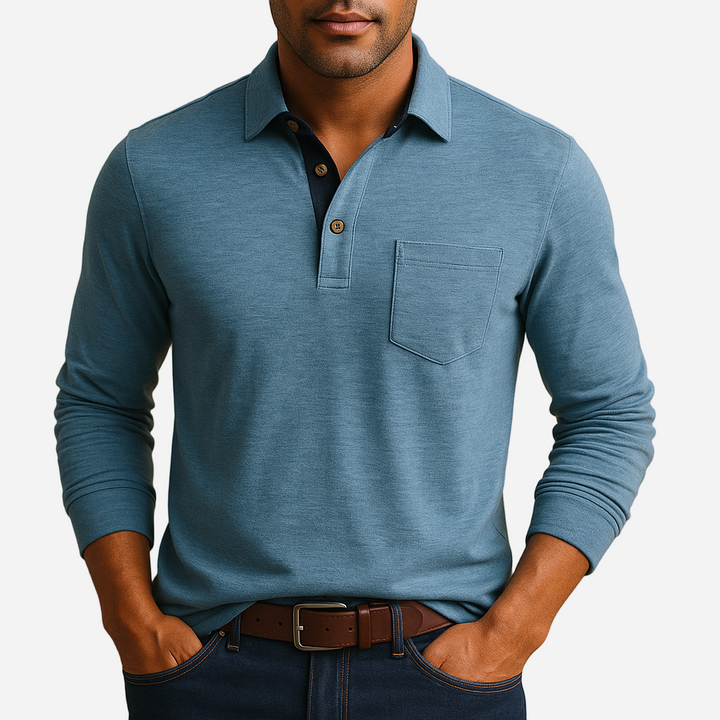 Poloshirt für Herren - Baumwolle & Brusttasche für den Winter