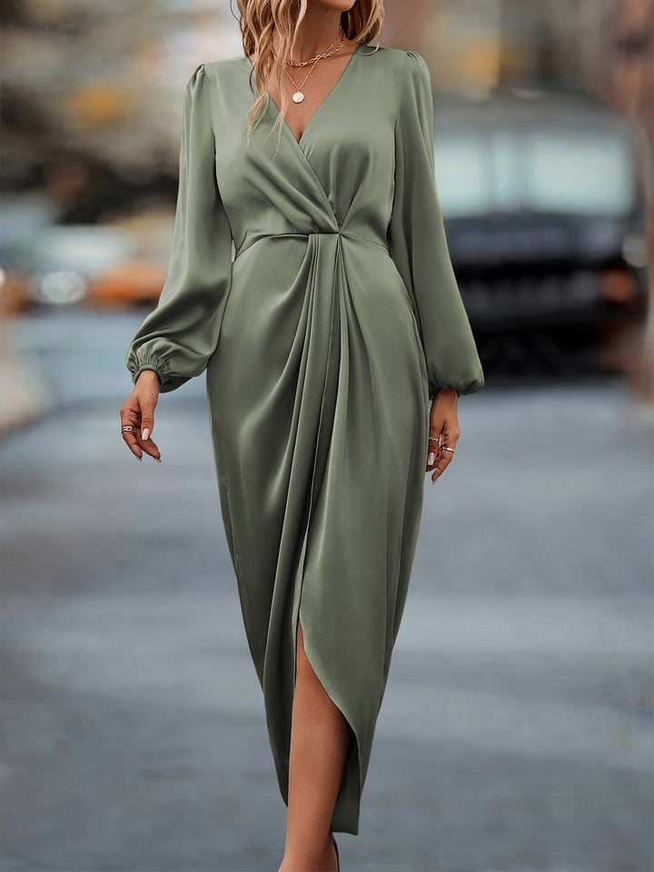 Olivia Maxikleid | Formal Baumwoll-Wickelkleid mit geraffter Taille
