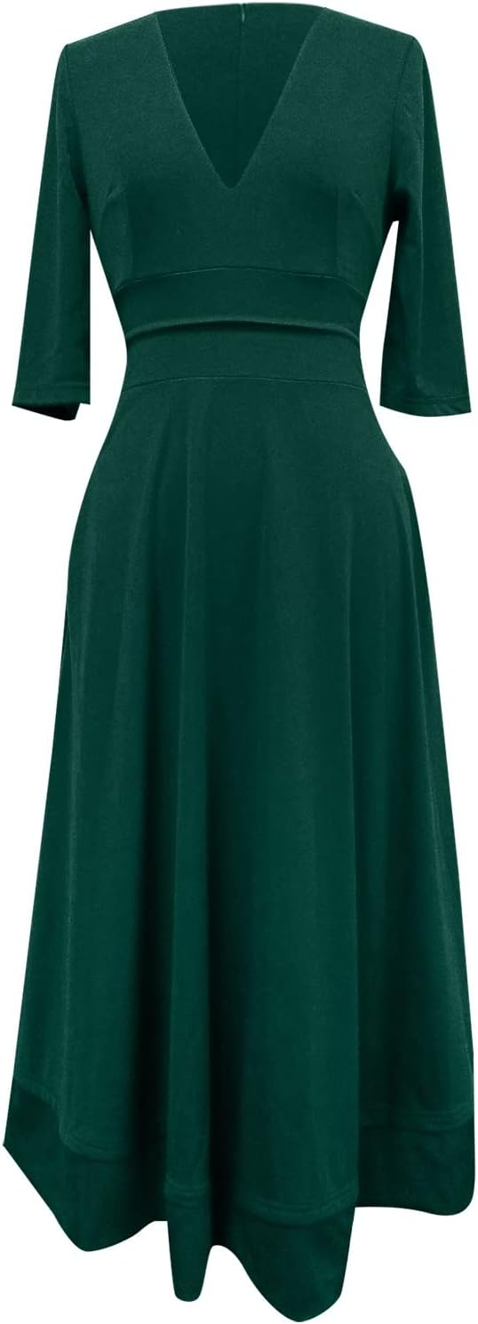 Abendkleid für Damen - Elegantes Midikleid mit V-Ausschnitt