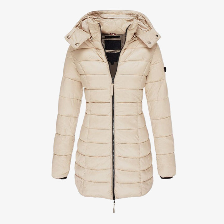 Steppmantel lang mit Kapuze für Damen – Warm gefütterter Wintermantel