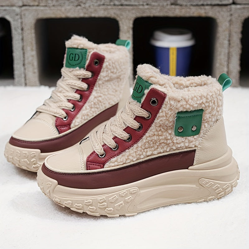 Gefütterte Winter Sneaker für Damen - Bequeme Chunky Plateau Stiefeletten mit Teddyfell