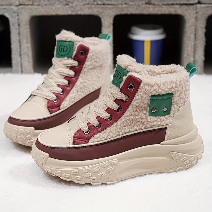Gefütterte Winter Sneaker für Damen - Bequeme Chunky Plateau Stiefeletten mit Teddyfell