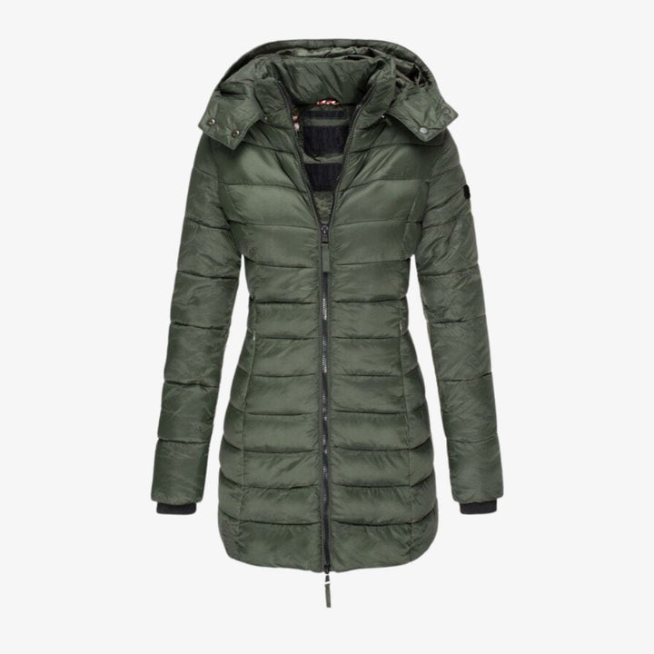 Steppmantel lang mit Kapuze für Damen – Warm gefütterter Wintermantel