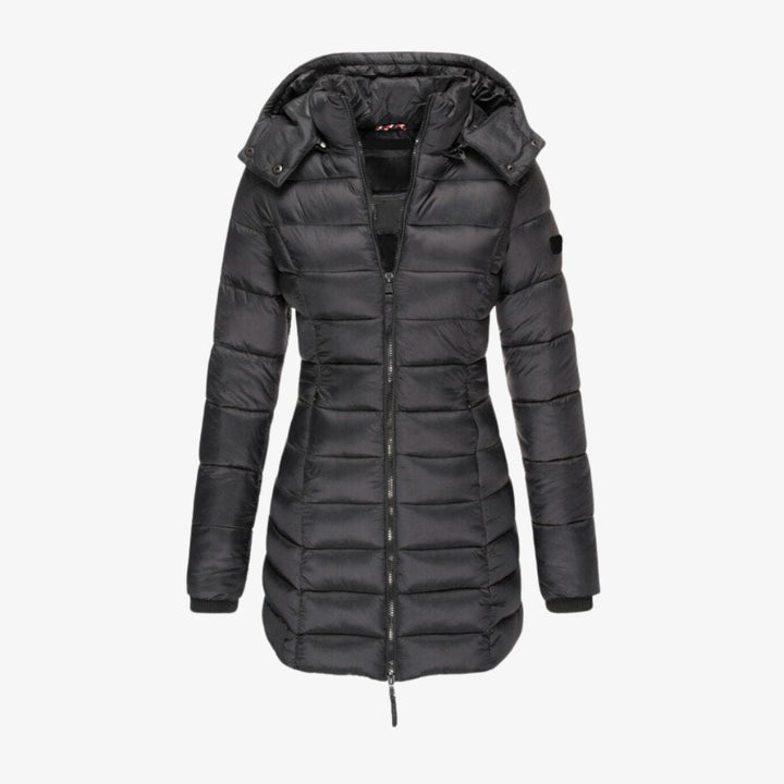 Steppmantel lang mit Kapuze für Damen – Warm gefütterter Wintermantel