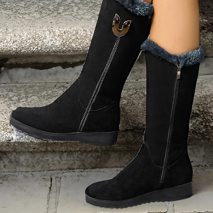 Winterstiefel für Damen - Warme Fleece-gefütterte kniehohe Stiefeletten mit rutschfester Sohle