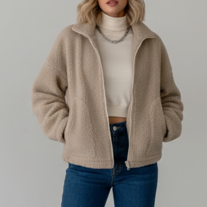 Oversize Teddy-Jacke für Damen – Kuschelige Teddy-Fleece-Jacke mit Stehkragen für den WInter