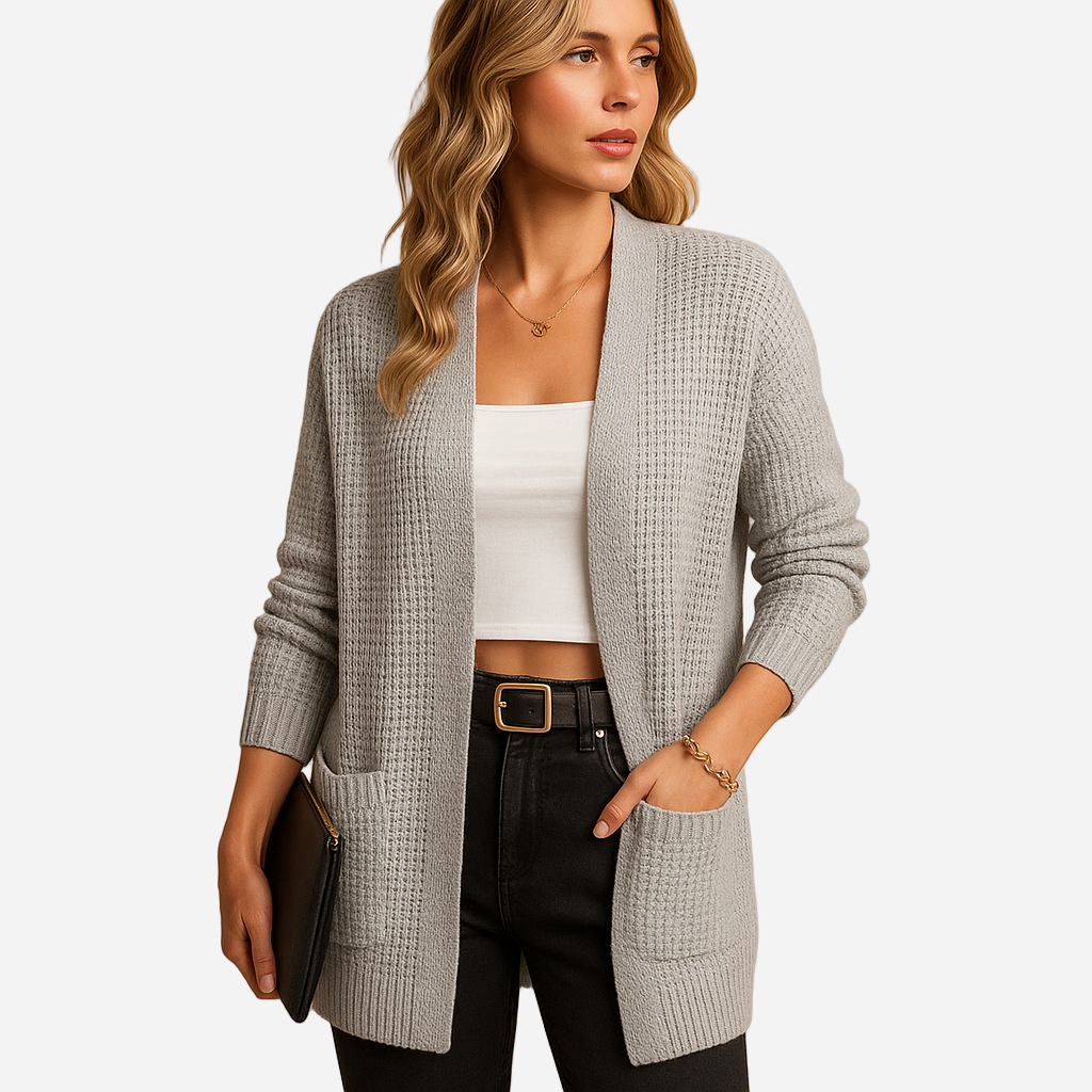 Strickjacke für Damen - Lang, V-Ausschnitt & Taschen für den Winter