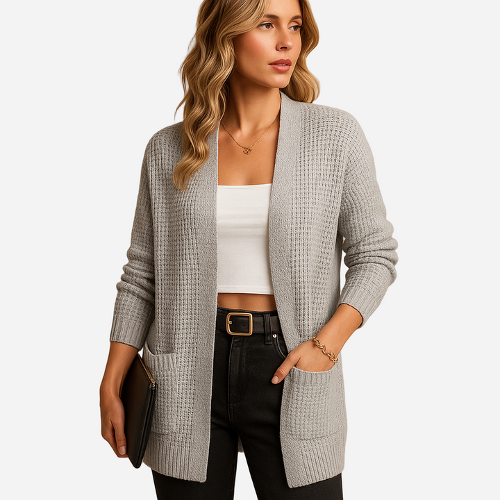 Strickjacke für Damen - Lang, V-Ausschnitt & Taschen für den Winter