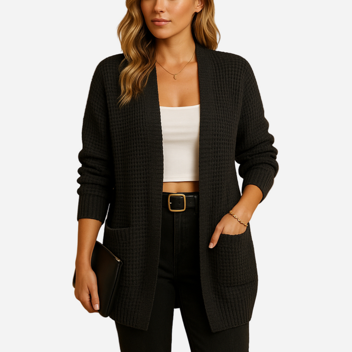 Strickjacke für Damen - Lang, V-Ausschnitt & Taschen für den Winter