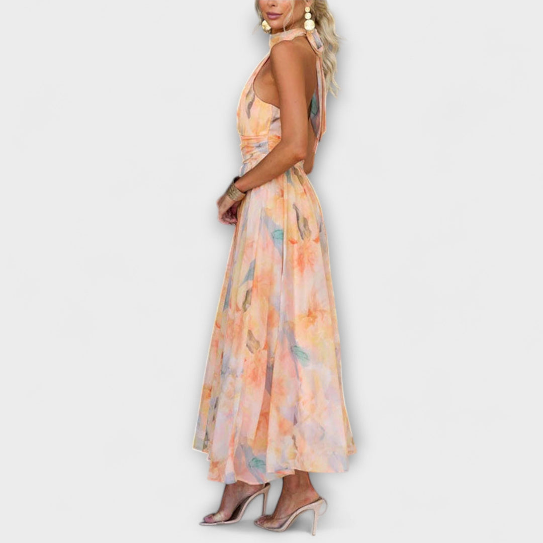 Sommerkleid für Damen - Stilvolles Halter-Neck Maxikleid mit Druck
