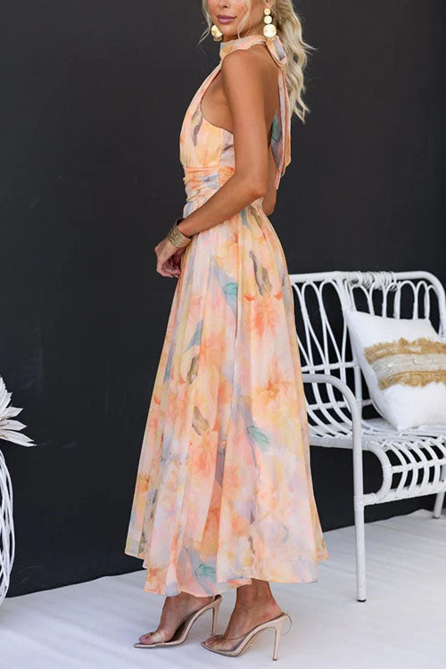 Sommerkleid für Damen - Elegantes Neckholder-Maxikleid mit Muster