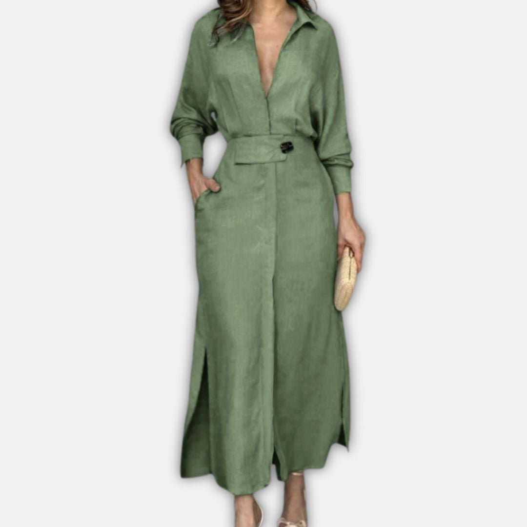 Hemdblusenkleid für Damen - Elegante Maxikleid mit Gürtel für Sommer