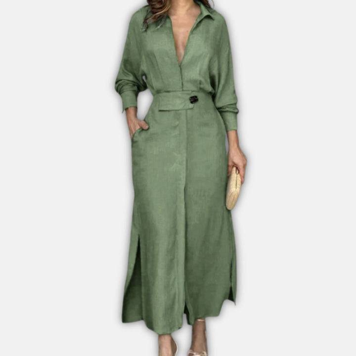 Hemdblusenkleid für Damen - Elegante Maxikleid mit Gürtel für Sommer