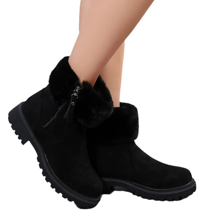 Gefütterte Stiefeletten für Damen - Orthopädische Winterboots mit Fellkragen & Plateau-Sohle für den Winter