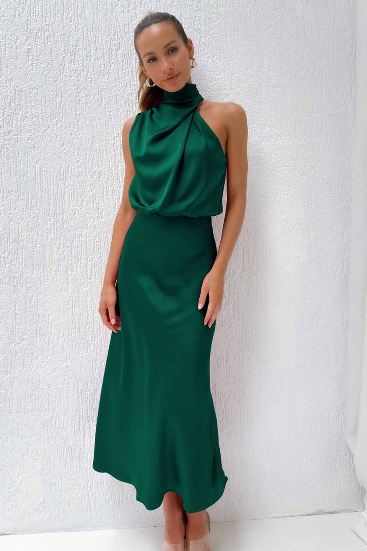 Abendkleid für Damen - Elegantes Satin Neckholder Midikleid für Sommer